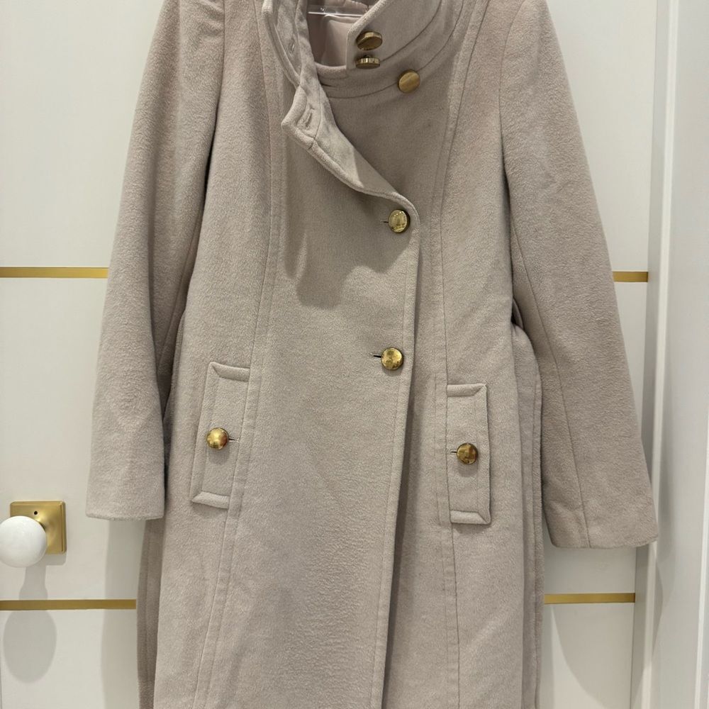 Tahari Wool Izzy coat cream neutral blush belted gold buttons 10 - Picture 12 of 16